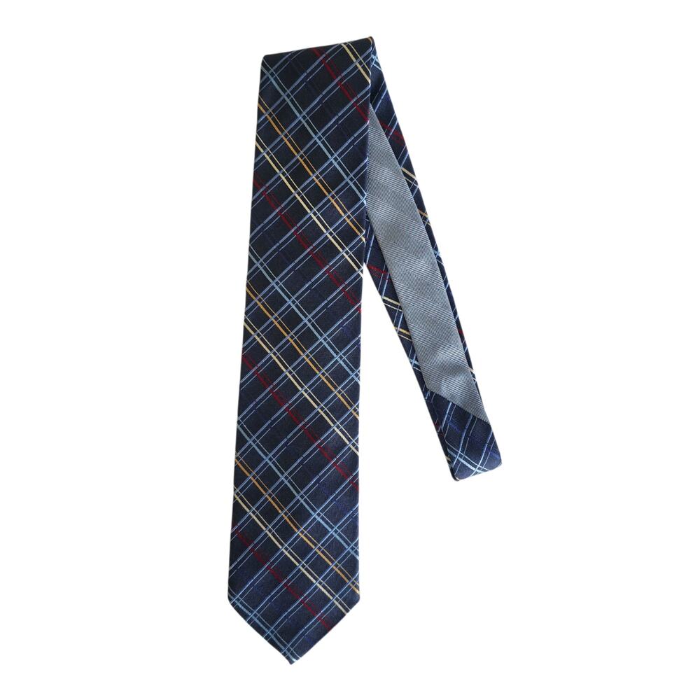 Tommy Hilfiger Men’s Silk Tie Blue Plaid Check Classic Vintage Necktie
